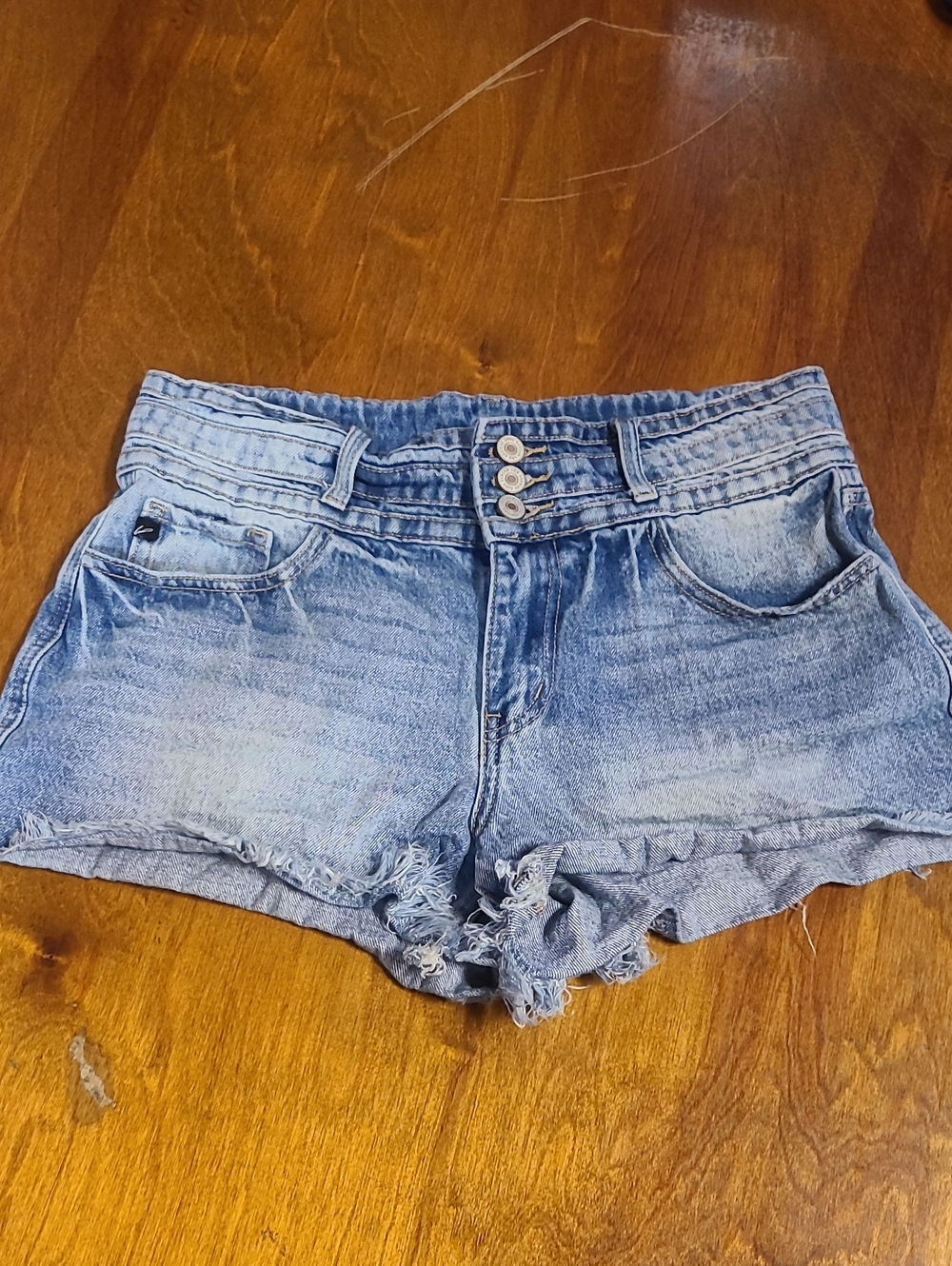 KanCan Light Blue Distressed High-Rise Jean Shorts